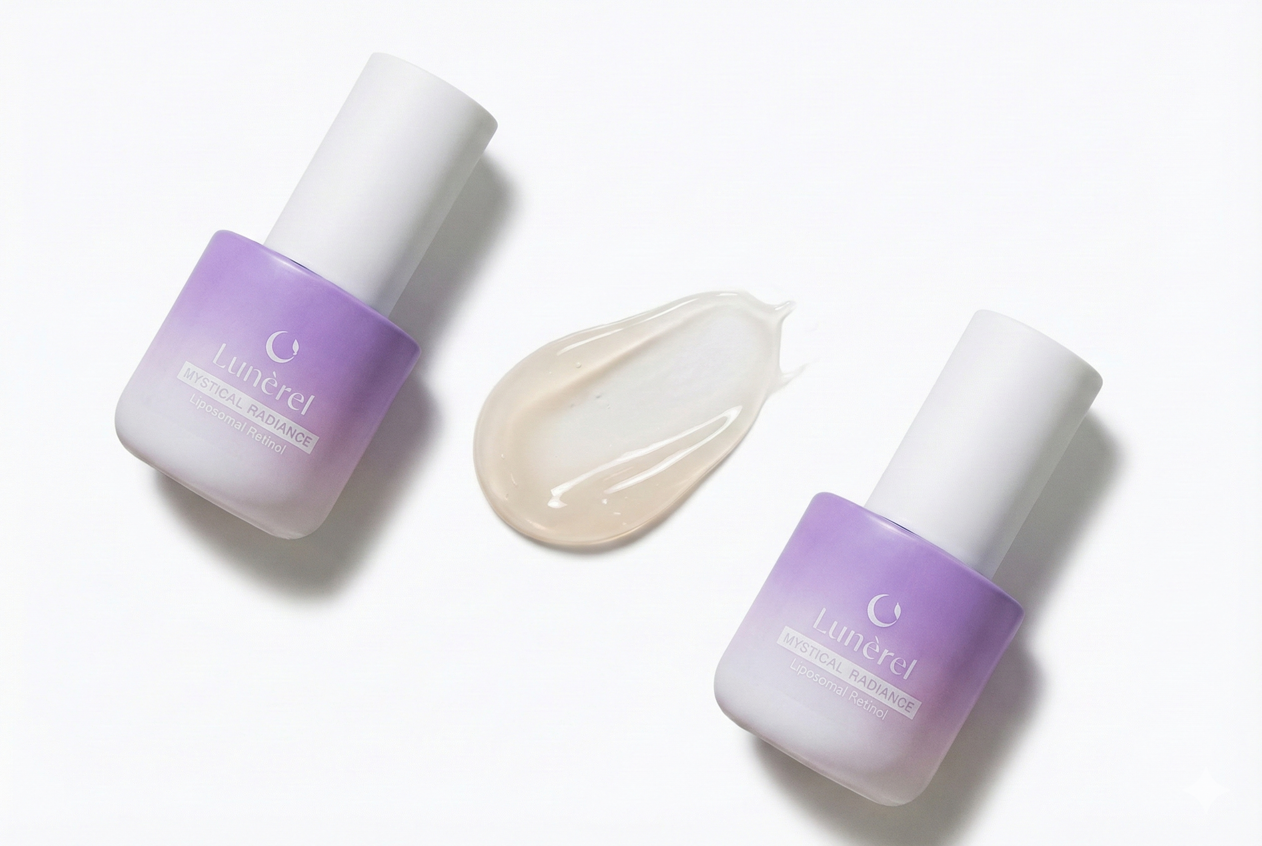 Lunérel Mystical Radiance Serum bottles with liposomal retinol texture