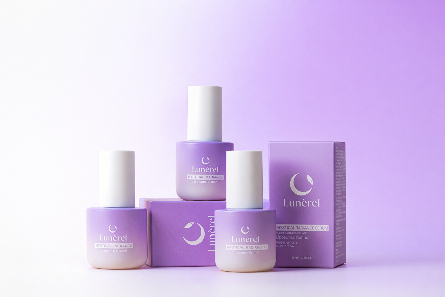 Lunérel Mystical Radiance Serum bottles with product packaging